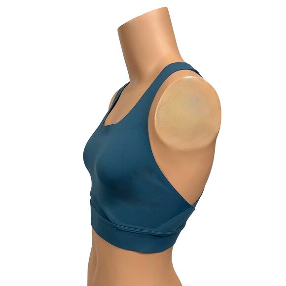 Athleta High Gear Bra A-C Sz S Longline Sequoia Blue Medium Impact Racerback - Picture 2 of 8